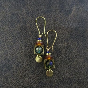 Antique gold and green crystal earrings 