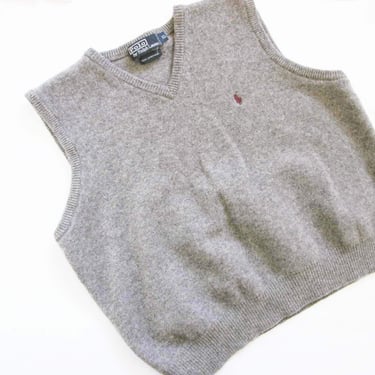 Vintage 90s Polo Ralph Lauren Gray Wool Sweater Vest M Minimalist Preppy Academia Style 