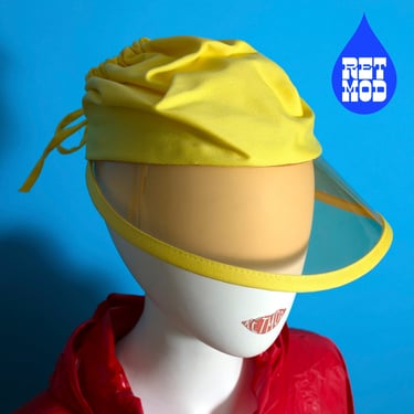 DEADSTOCK Amazing Space Age Vintage 60s 70s Yellow Visor Hat with Open Back for Ponytail 