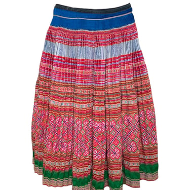 Southeast Asian Hand Embroidered Multi-Color Pleated Patchwork Wrap Skirt