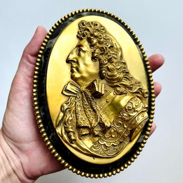 Fine Antique Gilt Bronze Marble Louis XIV Portrait Medallion After Pierre Puget 