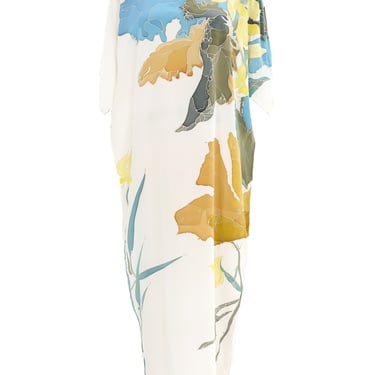 White Painted Silk Floral Maxi Dress