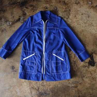 1970's Chore Jacket / Royal Blue Light Weight Coat / Women's Large 