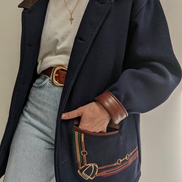 Amazing Vintage Wool & Leather Equestrian Jacket