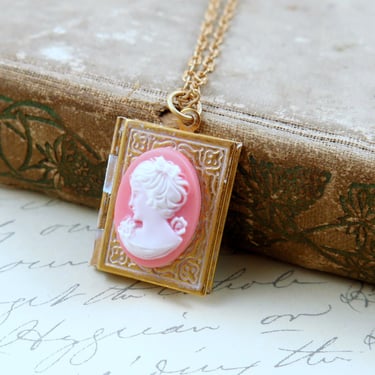 Book Locket Necklace, Cameo Necklace, Valentine's Day Gift, Book Necklace, Book Lover Gift, Graduation Gift, Photo Locket 