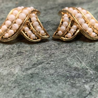 Vintage Gold Tone CROWN TRIFARI Clip-On Earrings With Faux Pearls “1939-1955 “ 