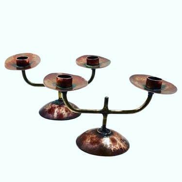 Brutalist Pair of Hand Hammered Copper & Brass Candle holders