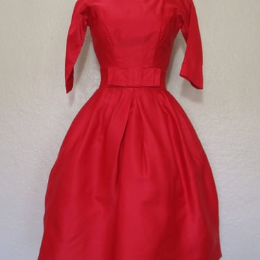 Vintage 1950s Lorrie Deb Red Dress, XS Women, fit and flare, satin 