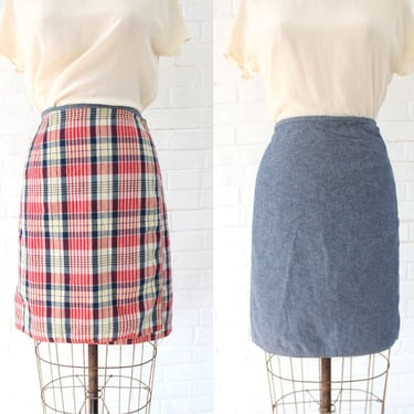 1990's Size 10/12 Reversible Plaid and Denim Skirt 