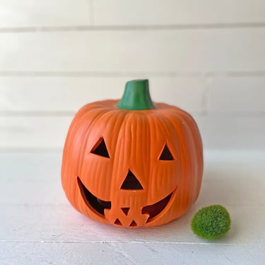 Vintage Ceramic Halloween Jack O Lantern For Votive // Vintage Halloween Decor // Halloween, Fall Porch Decor 