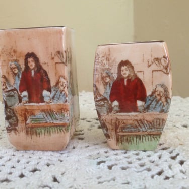 Antique Royal Doulton Sir Roger de Coverley Small Pair of Vases-Rare collectile 1900's 