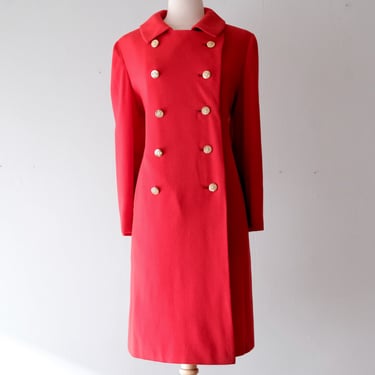 Perfect 1960's Cherry Red &amp; Gold Holiday Peacoat / Sz M