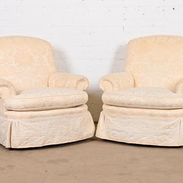Baker Furniture Damask Upholstered Lounge Chairs, Pair
