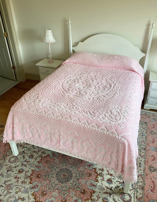 NEW - Vintage Pink Chenille Bedspread, Full or Queen, Shabby Chic Coverlet 