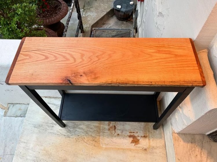 Reclaimed wood console table. 34.5” x 11” x 30” 