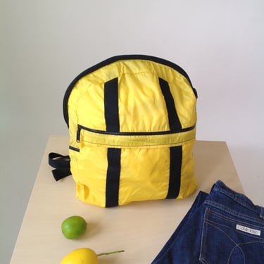 Vintage 80s Rare Yellow East German Backpack | Light Weight Daypack Bike Stuff Sack 1980s | Old School Bag Rucksack 