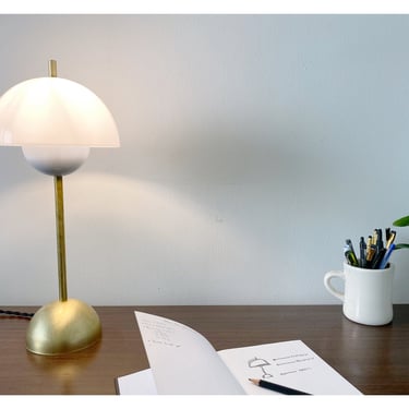 Modern Desk Lamp • Flowerpot Lamp • White and Gold Table Lamp • Mid Century Lighting 