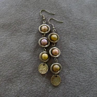 Jasper and bronze dangle earrings, earth tones 