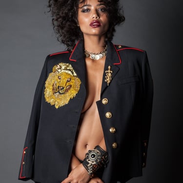 SEQUIN Lion of judah military jacket VINTAGE jacket statment jacket marine dress coat unisex men womens S 