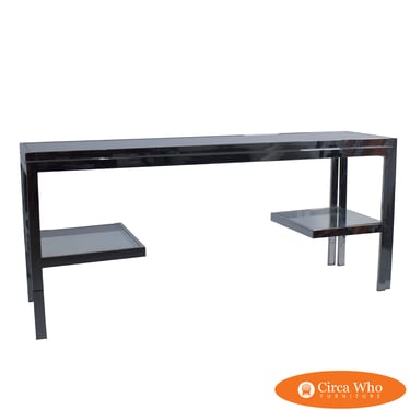 Milo Baughman Style Expandable Chrome and Glass Console Table