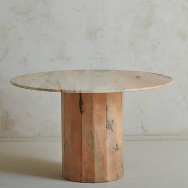 Pink Marble Dining Table with Faceted Pedestal Base, Italy 20th Century