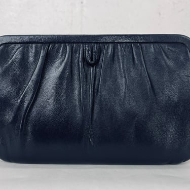 Vintage 1970s Andre’ Navy Blue Leather Convertible Clutch 