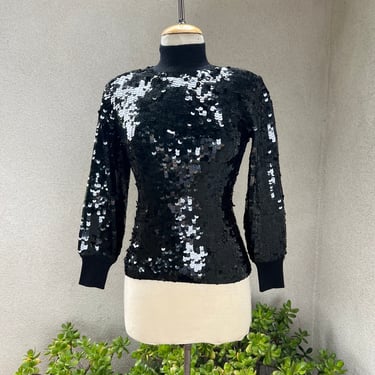 Vintage glam turtleneck top black sequins size Small Petite by Lillie Rubin Exclusive 