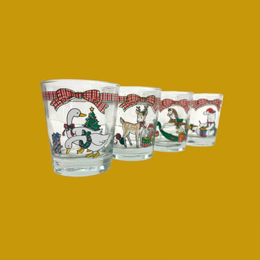 Vintage Whiskey Glasses Retro 1980s Anchor Hocking + Holiday Memories + Set of 4 + Christmas + Holiday Drinkware + Double On the Rocks 