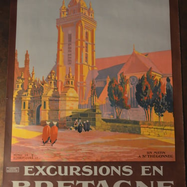 Art Deco French Travel Poster - Chemin de fer de L'état - Excursions de Bretagne - Saint-Thégonnec 