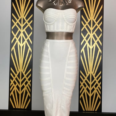 white backless knit dress Herve Leger