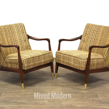 Walnut Sculptural Lounge Chairs - A Pair 