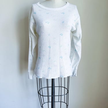 Vintage 1980s Butterfly Waffle Knit Thermal Top / XS 