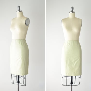 90s Agnona Lime Green Leather Skirt 30 / 30 Inch Waist / High Waist Lime Green Skirt /Leather Pencil Skirt /Solid Green Skirt / Size 10 / 12 