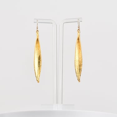 Modernist Gold-Tone Leaf Drop Dangle Earrings, Vintage Metropolitan Museum Of Art Jewelry, 3.125