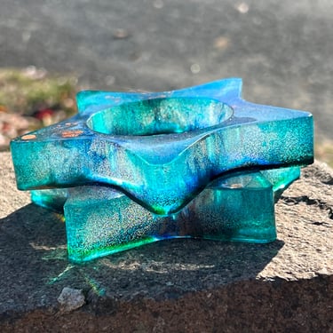 Teal Candle Holder or Ring Dish Decor Resin Art 
