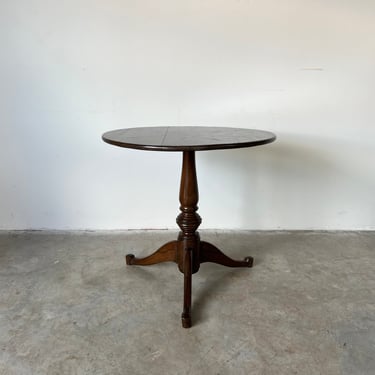 Mid-Century Carved Mahogany Tripod Pedestal Table, Signed 