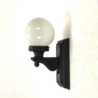 Single Early 20th Century Egg and Dart Outdoor Sconce  with Milk Glass Globe FREE SHIPPING 