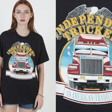 Vintage 1980s Independent Trucker American Tradition 18 Wheeler Biker T Shirt L 