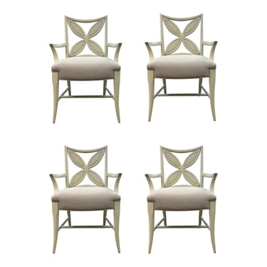 Century Furniture Modern Cream Petal Back Dining Arm Chairs Set of Four