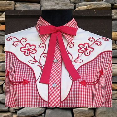 String Tie for Western Shirts, Embroidered Red Roses, | Show In
