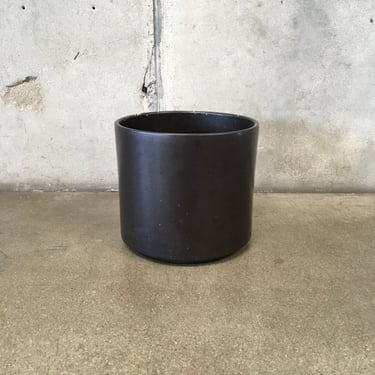 Mid Century Modern Satin Black Ceramic Pot / Planter