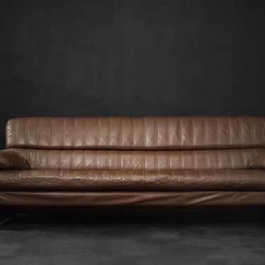 Vintage Brutalist Mid-Century German Modern Brown Leather 4-Seater Sofa, 1970s 