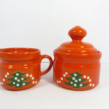 Vintage Waechtersbach Christmas Tree Pottery Sugar Bowl and Cream Pitcher 