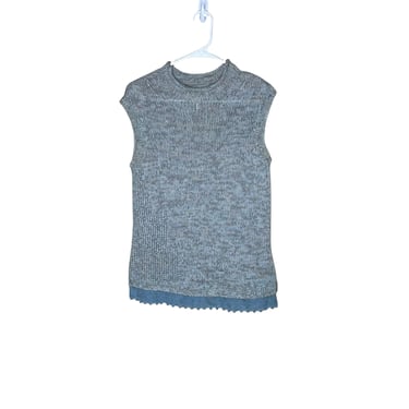 Escada Powder Blue Gold Knit Silk Beaded Trim Sleeveless Sweater, Size 40 