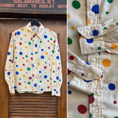 Vintage 1960’s Geoffrey Beene Designer Polka Dot Pop Art Shirt Top, 60’s Blouse, Vintage Clothing 