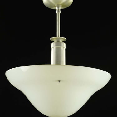 Modern White Textured Glass Brushed Steel Pole Pendant Light