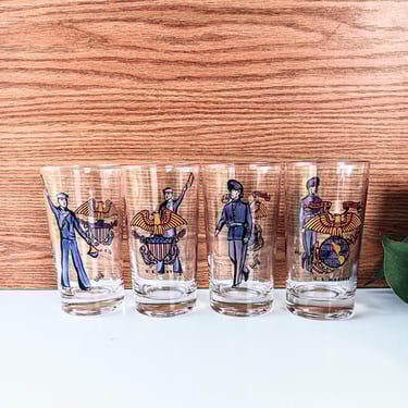 Vintage Drinking Glasses Water Tumblers/ Wolff/ U S Army Navy Marines Air Force/ Military Memorabilia/ Memorial Independence Day/ CHOICE 