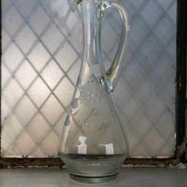 Crystal Pitcher with Etched Floral Hearts