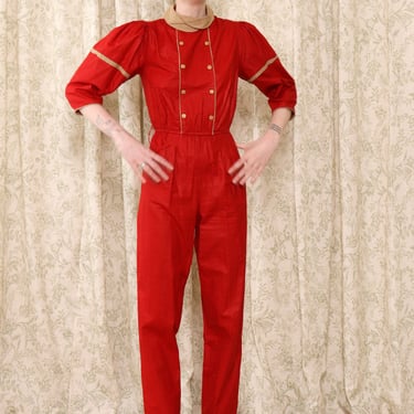 Ruby and Russet Puffed Sleeve Jumpsuit XS