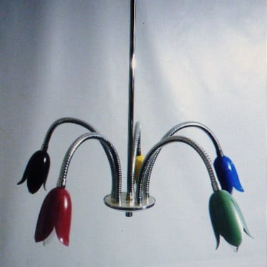 Mid Century Modern 5 Arm Adjustable Colored Tulip Chandelier 